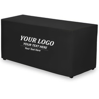 Nappes de table rectangulaires en polyester noir avec logo personnalisé, pour fêtes, banquets, mariages, extensibles en spandex, pour table de 6 pieds