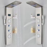 Vente chaude Brossé En Acier Inoxydable Mur Monté LED Panneau De Douche Robinets Thermostatiques Cascade Motif De Pluie En Céramique pour Hôtels