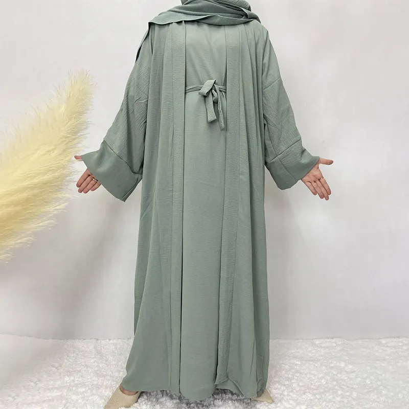 Trung Đông Thổ Nhĩ Kỳ Hot Bán Hai Mảnh Giản Dị khiêm tốn Abaya Set Bán Buôn Hồi Giáo Cardigan Bên Trong Ăn Mặc Abaya Kimono Set