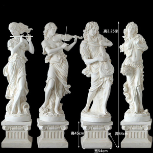 Statues personnalisées en fibre de verre des Quatre <span class=keywords><strong>Muses</strong></span>, ensemble de sculptures en résine représentant des dames musiciennes avec base haute pour la décoration de jardin - Product Image 6