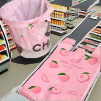 Schattige roze perzikhartvormige geprägte bedrukte zijvouwtas, verdikte PE, voor supermarktgebruik, afvalverpakking, fruitzak, recyclebaar