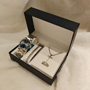 Gohuos 8807 Ensemble Classique 5 Pièces : Collier Croix, Bague, Chaîne, Bracelet, Montre Homme de Luxe Lumineuse et Étanche avec Coffret en Cuir Haut de Gamme - Product Image 3