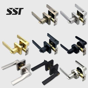 Manija de puerta negra cuadrada de tres barras para paso, privacidad, entrada, interior, dormitorio, habitación, baño - Product Image 2