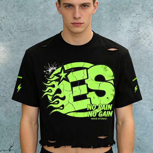 Men Black Oversized T Shirt Distressed Raw Hem Graphic Print Soft Cotton Retro Streetwear Tee for Street Style