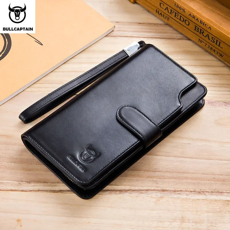 BULLCAPTAIN leather long wallet men's zipper coin purse RFID wallet ID document card bag clutch bag 028
