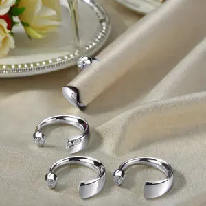 Best Quality Dining Table Decoration Silver Plated C Shaped Rose Alloy Party Wedding Silver Napkin Rings Set Of 4