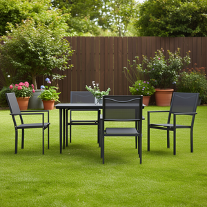 Set da Pranzo da Giardino Nero Antracite per 4 Persone, Struttura in Acciaio Resistente alle Intemperie, Arredamento da Esterno dal Design Contemporaneo - Product Image 2