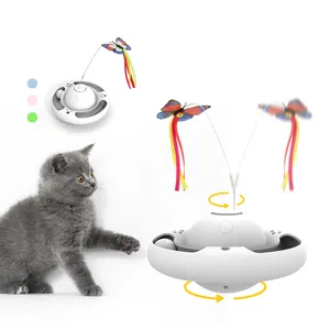 Interactive Cat Toy Automatic Track Ball Cat Teaser Toy Turntable Interactive Fun Playing Cat Stick Feather