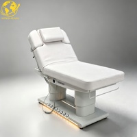 Lit de salon de beauté électrique à 4 moteurs avec commande au pied et double contrôleur |   Table de massage et de soin du visage chauffée et incurvée