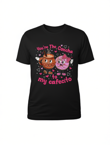 T-shirt da donna Youre The Concha To My Cafecito per amanti del caffè, girocollo, vestibilità regolare, stampa nera, abbigliamento casual, San Valentino - Product Image 1