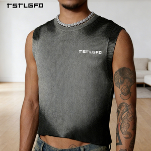 T-shirt sans manches surdimensionné en coton dégradé noir, style streetwear, haute qualité, pour homme - Product Image 2