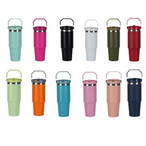 Factory Wholesale Promotional Travel Camping Car Coffee Milk 20oz 30oz <b>Double</b> <b>Wall</b> Stainless Steel Tumbler with Handle and Straw - Product Image 2