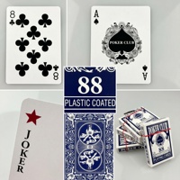 Cartes à jouer de poker bleues personnalisées, imprimées sur mesure, finition vernie, coins arrondis, écologiques, durables, emballage personnalisé, papier familial