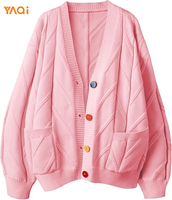 Damen Langarm-Cardigan mit Zopfmuster, offener Vorderseite, V-Ausschnitt, Knopfleiste, Stickerei, Wollmischung, Winter-Pullover-Mantel, Oberbekleidung