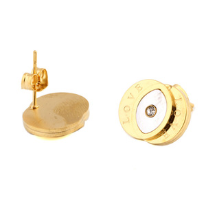 <b>Stud</b> <b>Earrings</b> Gold Love Letter Inlay With Diamond Center For Gift - Product Image 4