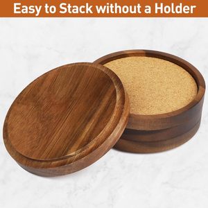 Sous-verre en <span class=keywords><strong>liège</strong></span> avec bord en bois d'acacia, absorbant et résistant à la chaleur, pour la maison et le bar - Product Image 4