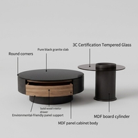 Table basse ronde de style moderne en MDF et verre, avec fonction de rangement, idéale pour les salons et les villas.