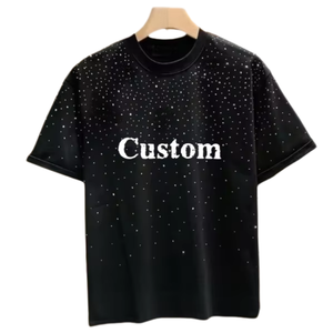T-<span class=keywords><strong>shirt</strong></span> en <span class=keywords><strong>coton</strong></span> à manches courtes et col rond, tricoté, multicolore, décontracté, avec logo personnalisé et impression de strass pour hommes, vente en gros - Product Image 1