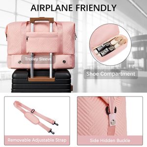 Large Travel Duffle <b>Bag</b> <b>with</b> 40L Capacity <b>Shoe</b> <b>Compartment</b> Trolley Sleeve Multiple Pockets-Ideal for <b>Weekender</b> Sport Gym Use - Product Image 3