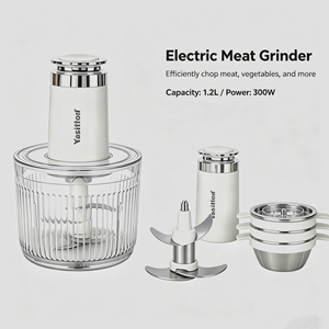 Hachoir Électrique 3-en-1 pour Légumes et Aliments 300W avec 3 Bols en Acier Inoxydable pour Viande, Fruits, Oignons, Sauces, Aliments pour Bébé - Appareil de Cuisine - Product Image 1