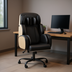 <b>Black</b> Faux Leather Office Chair with Massage Feature Metal <b>Frame</b> Executive Style Swivel Base - Product Image 2
