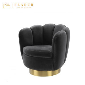 Blush <strong>Scalloped</strong> Swivel Modern Gold Base Armchair Velvet Single Sofa <strong>Chair</strong> for Living Room Club Bedroom - Product Image 4