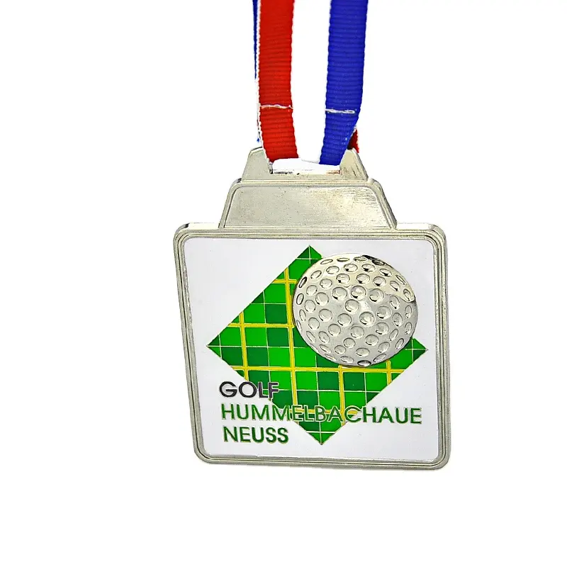 Médaille de golf personnalisée en métal émaillé souple gaufré 3D 1er 2e 3e Trophées de médailles de compétition de club de sérigraphie UV et soie