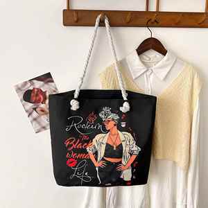 Women's Printed Large-Capacity Canvas Shoulder Bag Zipper Closure Cross-Border Handbag and Shopping Tote Bag - Product Image 3