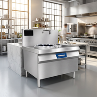 Cuisinière Wok Commerciale Chinoise en Acier Inoxydable 15KW, Gamme de Températures Unique pour Restaurants, Idéale pour Nouilles et Plats Mijotés