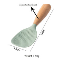 Nouvelle conception de cuillère à riz en bois avec manche en silicone, logo personnalisé, cuillères pour cuiseur à riz domestique
