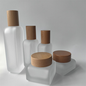 Nouveau vide 50g crème bouteille de <span class=keywords><strong>ponçage</strong></span> cosmétique pressage émulsion Split Essence bocal en verre droite couverture en <span class=keywords><strong>bois</strong></span> massif sérigraphie - Product Image 5