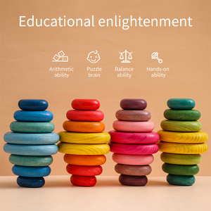 Pietre Impilabili in Legno Arcobaleno, Gioco Educativo Sicuro per Bambini 1-3 Anni, Giocattoli Sensoriali per <span class=keywords><strong>Autismo</strong></span> - Product Image 1