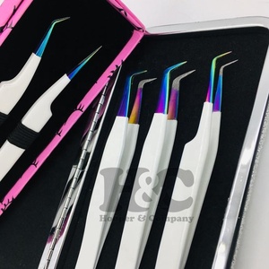 Pince à épiler arc-en-ciel pointe pince à épiler blanche Extension de cils offre de Logo en acier inoxydable pince à épiler personnalisée vison - Product Image 5