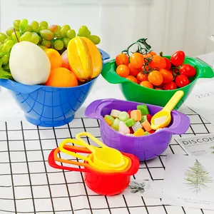 Niseven Kitchen Plastic Measuring Mixing Bowl Mesh Strainer Colorful Measuring Cups And Spoons Set