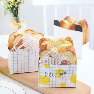 Custom Lunch Breakfast Bread Packaging Sandwich Thick Egg Toast Paper Holder Hamburger Breakfast Paper Box