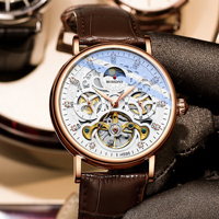 Montre mécanique pour homme MOHDNE, aiguilles lumineuses, bracelet en cuir, boîtier en alliage, design ajouré, étanche, montre de luxe