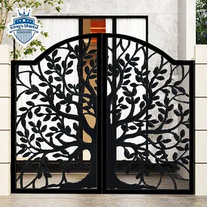 Puerta de soldadura de diseño principal de casa, hoja de hierro forjado de metal, corte láser, proveedores