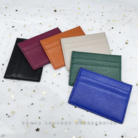 Dompet Kartu Kredit Tipis Premium Portabel dengan Embossing Litchi, Porte Carte Kulit PU Imitasi Bertekstur Pebble