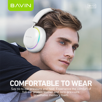 BAVIN Headset 3 warna mode luar ruangan musik BH53 HiFi suara RGB cahaya biru gigi 5.3