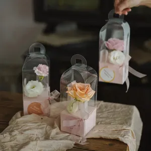 定制花卉礼品盒透明窗口便携式带手柄花卉纸盒