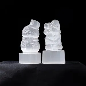 Wholesale fengshui energy stone natural crystal selenite carvings carved Christmas Snowmen for decoration & gifts