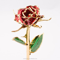 Rose véritable plaquée or 24 carats faite à la main avec fleur séchée et tige – Cadeau classique pour mariage, remise de diplôme, Saint-Valentin