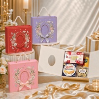 Boîte à cadeaux carrée portable Shaher Premium ornée de perles, avec fenêtre, imprimé floral élégant, style sac à main, doublure en carton, commande personnalisée