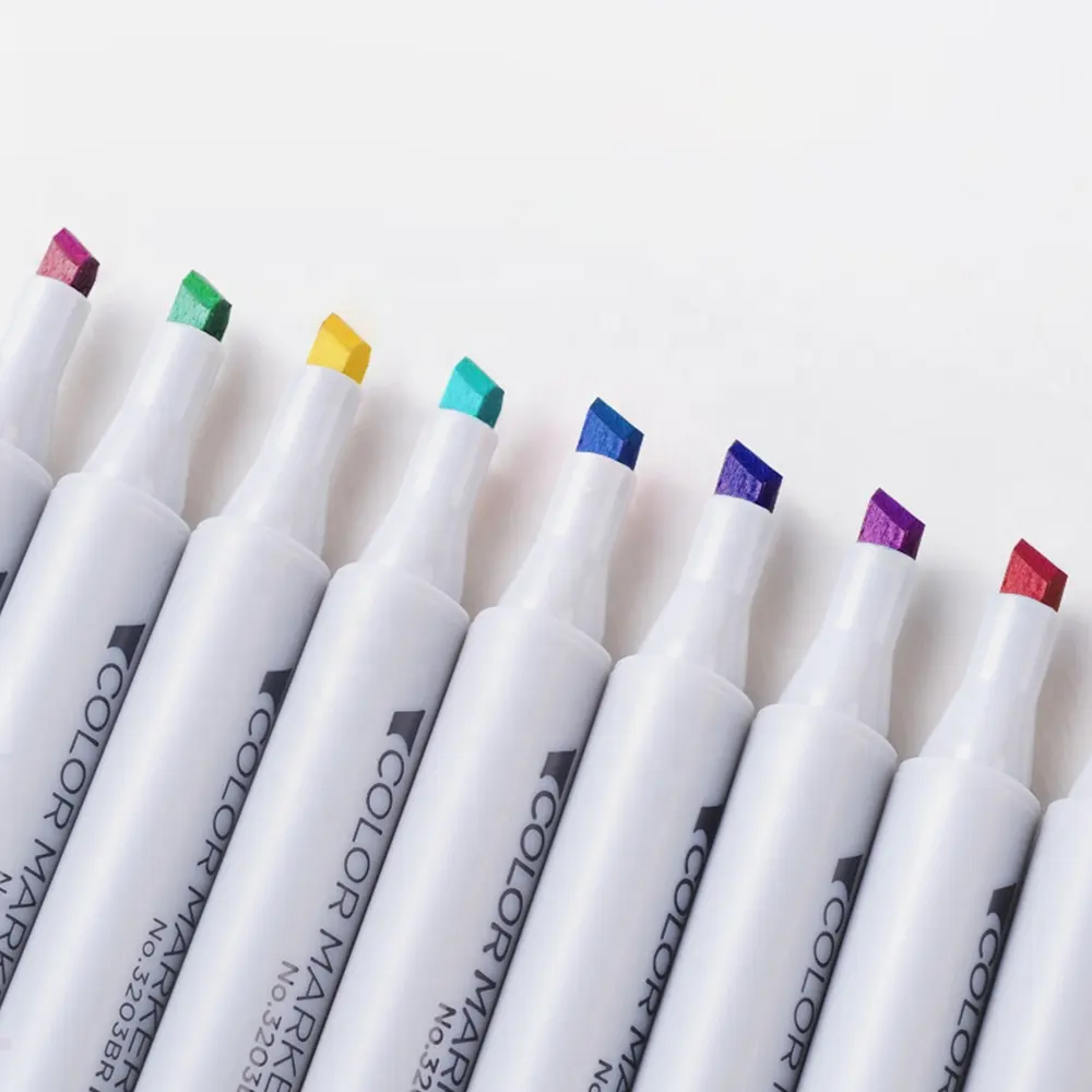 قلم تعليم دائم ذو نقطة مزدوجة يحتوي على 128 لونًا مصنوع من الكحول يحتوي على قلم تعليم حاد للطلاء داخل صندوق مريح