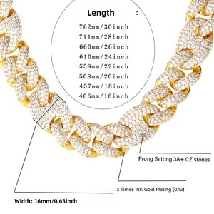 สร้อยคอทองแดงสไตล์ยุโรปอเมริกัน ฮิปฮอป ดีไซน์เก๋ ทันสมัย ขนาด 16 มม. ลายจมูกหมู แบบไมอามี่ล็อค คิวบันเชน ประดับเพชรซิร์คอนเต็มเส้นสามเส้น - Product Image 4