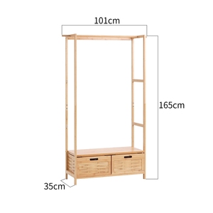 Vente en gros Porte-vêtements en bambou étagère suspendue Vêtements de maison Étagères de rangement en bambou <span class=keywords><strong>avec</strong></span> 2 tiroirs - Product Image 5