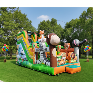 Château gonflable personnalisé pour parc zoologique, toboggan gonflable extérieur commercial à double ligne en PVC robuste pour enfants - Product Image 6