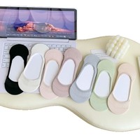 Chaussettes invisibles en maille à bouche peu profonde, couleur unie, couleur arc-en-ciel, couleur macaron, fibre de bambou, chaussettes antidérapantes en silicone pour femmes