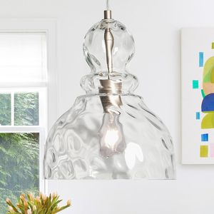 FookChak da 10 pollici, lampada a sospensione in vetro moderno, Nickel spazzolato, ciondolo a isola da cucina, con vetro martellato, per lo spazio della stanza - Product Image 5