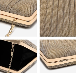 Burgundy Satin Pleated Shimmer Tassel Evening <b>Clutch</b> <b>Bag</b> Women Gold Chain Strap Metal Frame Hasp Prom <b>Wedding</b> Purse - Product Image 4